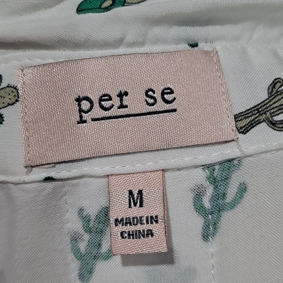 Per Se Size Medium Cactus Print White Button Up Tunic Long Sleeve - Picture 8 of 11